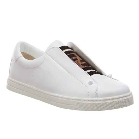 Fendi Rockoclick Slip-On Leather Sneakers White Women's EU